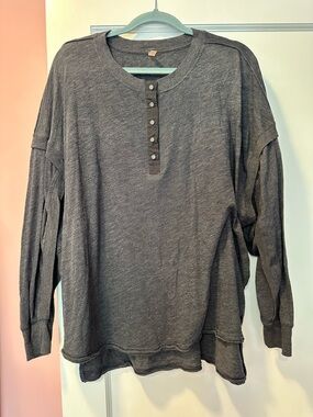 Free People Dark Gray Henley Long Sleeve Top